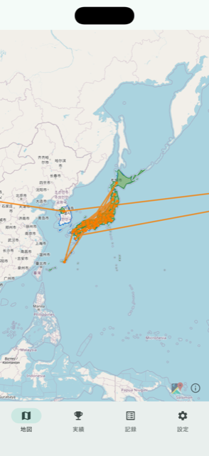 Map with visited regions colored in